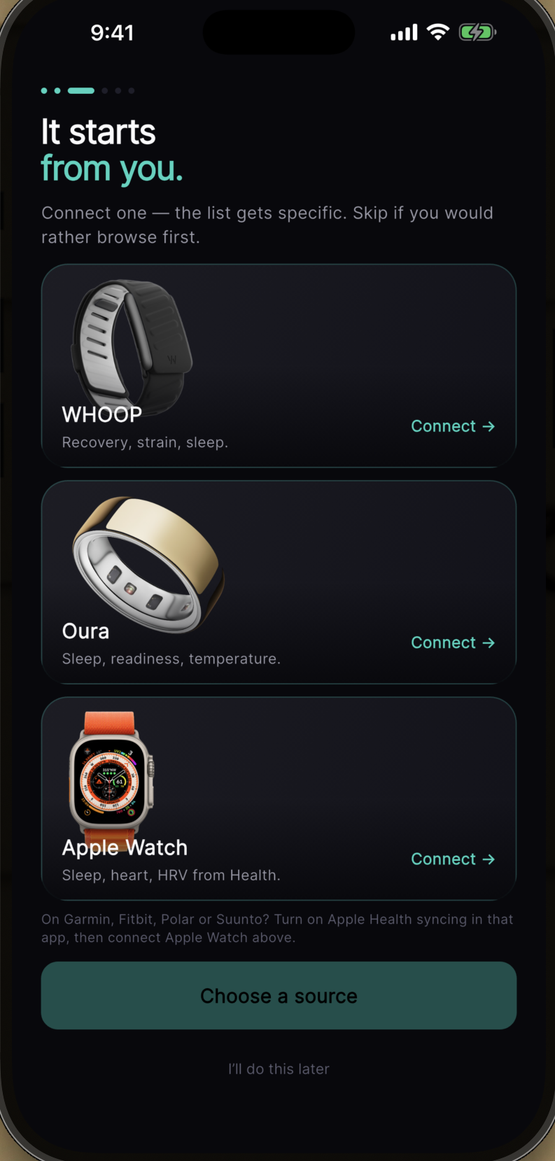 Connect WHOOP, Oura, or Apple Watch